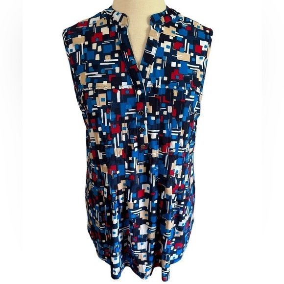 COCOMO 2X Blue Red Plus Size sleeveless 
women's Blouse top tunic shirt - Picture 1 of 13